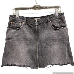 Free People Faded Black Distressed Zip Front A-line Raw Hem Denim Skirt 31